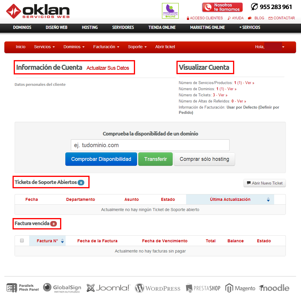 Interfaz-resumen-area-cliente  Oklan.es