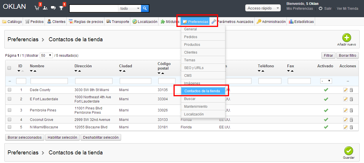 Administrar contacto Prestashop