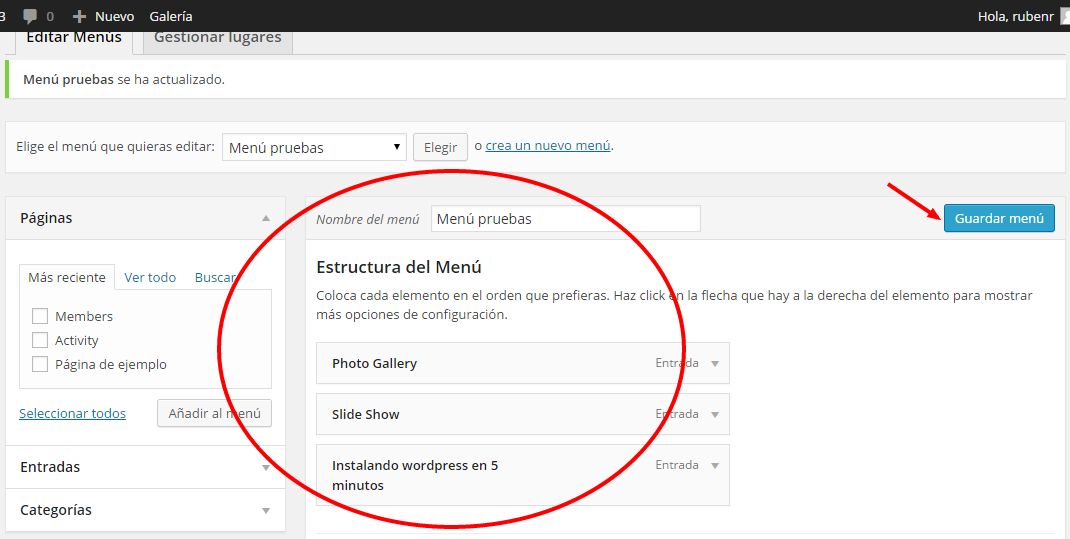 Menús en WordPress 4