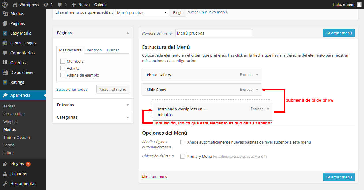 Menús en WordPress 5