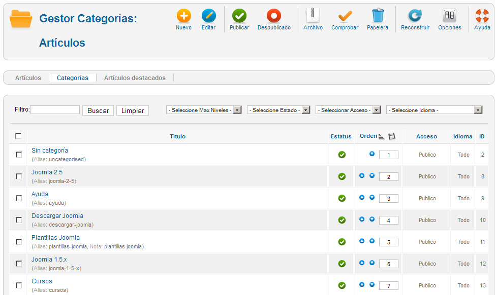 Artículos en Joomla!